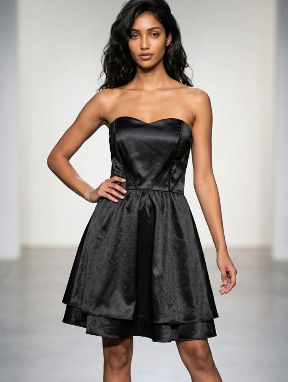 Adrianna Papell Strapless Corset Embossed Satin Fit & Flare Cocktail Party Dress